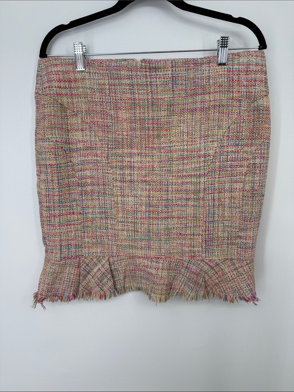 Arden B silk lined Multicolor Tweed Fringe Hem Pencil Skirt Sz 10 NWT